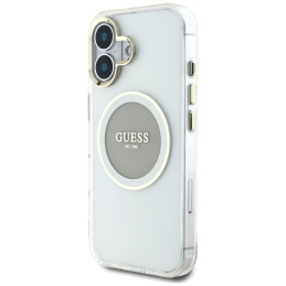 Etui Guess IML Metal Colored Circle Classic Logo MagSafe do iPhone 16, szare
