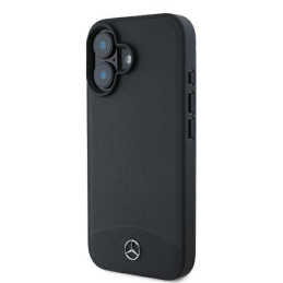 Etui Mercedes Textured And Plain Leather MagSafe do  iPhone 16,  czarne