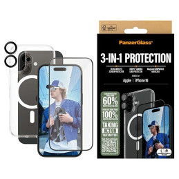 Zestaw PanzerGlass 3in1 Protection do iPhone 16, (Etui + Szkło na telefon + Szkło na aparat)