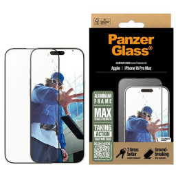 Szkło hartowane PanzerGlass Aluminum Frame Ultra-Wide Fit + EasyAligner do iPhone 16 Pro Max, czarna ramka