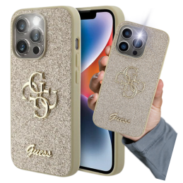 Etui Guess Glitter Script Big 4G do iPhone 15 Pro Max, złote