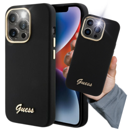 Etui Guess Silicone Script Metal Logo & Frame do iPhone 15 Pro Max, czarne