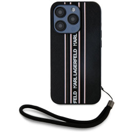 Etui Karl Lagerfeld Saffiano Athleisure Stripes Cord do iPhone 15 Pro Max, czarno-różowe