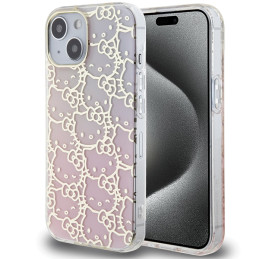 Etui Hello Kitty IML Gradient Electrop Crowded Kitty Head do iPhone 15, różowe