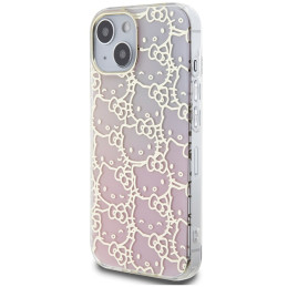Etui Hello Kitty IML Gradient Electrop Crowded Kitty Head do iPhone 15, różowe