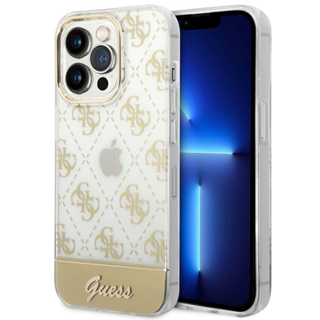 Etui Guess 4G Pattern Script do iPhone 14 Pro Max, złote