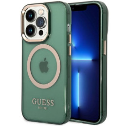 Etui Guess Gold Outline Translucent MagSafe do iPhone 14 Pro Max, zielone