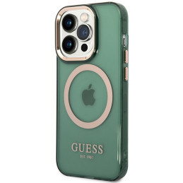 Etui Guess Gold Outline Translucent MagSafe do iPhone 14 Pro Max, zielone