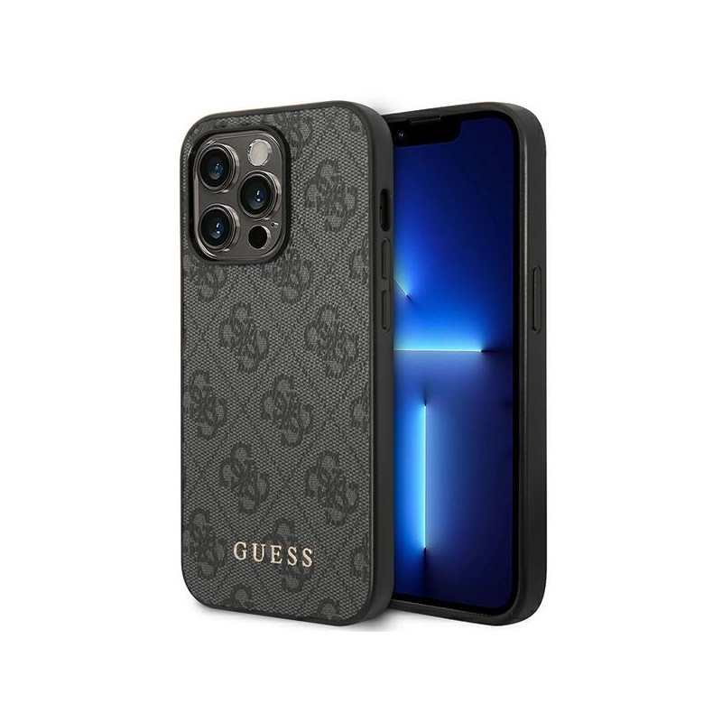 Etui Guess 4G Metal Gold Logo do iPhone 14 Pro, szare