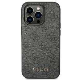 Etui Guess 4G Metal Gold Logo do iPhone 14 Pro, szare