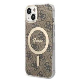 Zestaw Guess 4G Print MagSafe Etui + Ładowarka do iPhone 14, brązowe