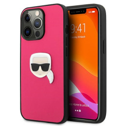 Etui Karl Lagerfeld Leather Ikonik Karl`s Head Metal do iPhone 13 Pro / 13, różowe