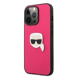 Etui Karl Lagerfeld Leather Ikonik Karl`s Head Metal do iPhone 13 Pro / 13, różowe