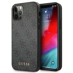 Etui Guess 4G Metal Gold Logo do iPhone 12 / 12 Pro, szare