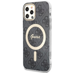 Zestaw Guess 4G Print MagSafe Etui + Ładowarka do iPhone 12/12 Pro, czarne