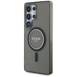 Etui Guess Glitter Circle Classic Logo MagSafe do Galaxy S25 Ultra, czarny