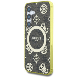 Etui Guess 4G Background Gold Electroplated Peony Pattern MagSafe do Galaxy S25, brązowe