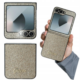 Etui Guess 4G Glitter Script do Galaxy Z Flip6, złote