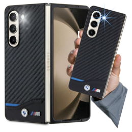 Etui BMW Leather Carbon do Galaxy Z Fold5, czarne