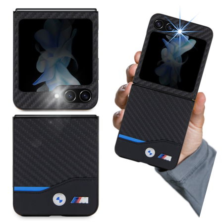 Etui BMW Leather Carbon do Galaxy Z Flip5, czarne