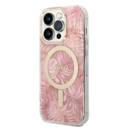 Zestaw Guess Jungle MagSafe Case+ Ładowarka do iPhone 14 Pro, różowe