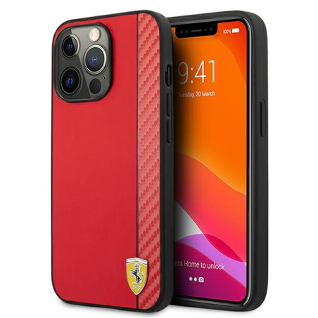 Etui Ferrari On Track Carbon Stripe do iPhone 13 Pro Max, czerwone
