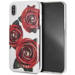 Etui Guess Flower Desire red roses do iPhone Xs Max, transparente