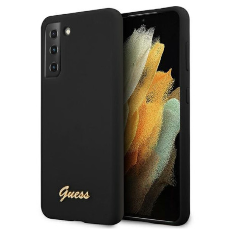 Etui Guess Silicone Script Metal Logo do Galaxy S21+, czarne