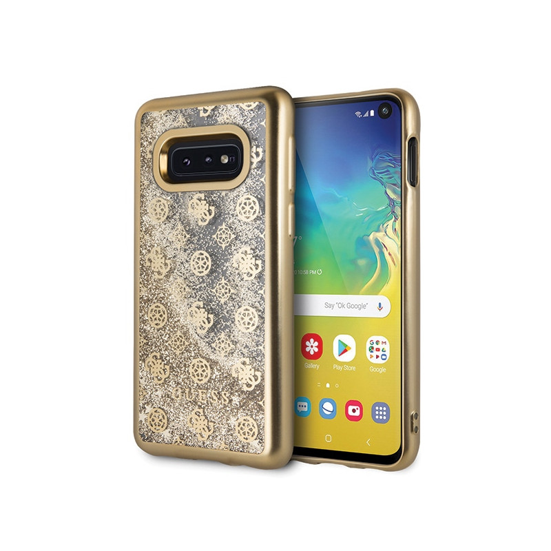 Etui Guess 4G Peony Liquid Glitter do Galaxy S10e, złote