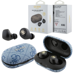 Słuchawki douszne Guess Bluetooth 4G Metal TWS ENC + stacja dokująca, niebieskie