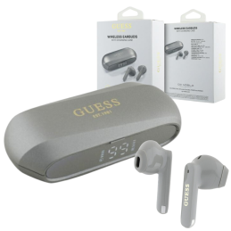 Słuchawki Bluetooth Guess TWS Elongated Metalic Printed Logo + stacja dokująca, Srebne/Silver