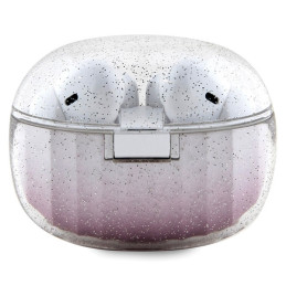 Słuchawki doszune Guess Bluetooth Glitter Gradient TWS + stacja dokująca, różowa