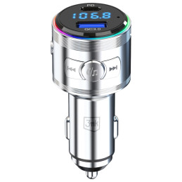 Ładowarka samochodowa 3MK Hyper Car Power Transmitter 48W QC PD PPS USB-C/USB-A z transmiterem audio srebrny