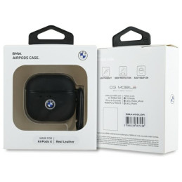 Etui BMW Geniune Leather Silver Logo do AirPods 4 , czarne