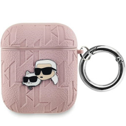 Etui Karl Lagerfeld Monogram Karl & Choupette Head do AirPods 1/2, różowe