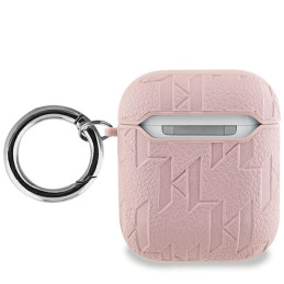 Etui Karl Lagerfeld Monogram Karl & Choupette Head do AirPods 1/2, różowe