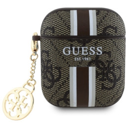 Etui Guess 4G Printed Stripes Charm do AirPods 1/2, brązowe