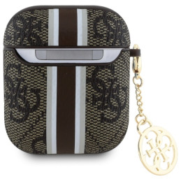 Etui Guess 4G Printed Stripes Charm do AirPods 1/2, brązowe