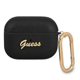 Etui Guess Saffiano Script Metal Collection do AirPods Pro, czarne