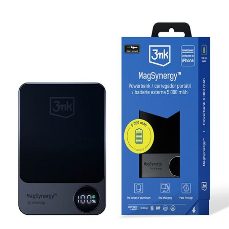 Powerbank 3mk MagSynergy z MagSafe, 1x USB-C, 1x Lightning, 5000mAh, 18W, grafitowy