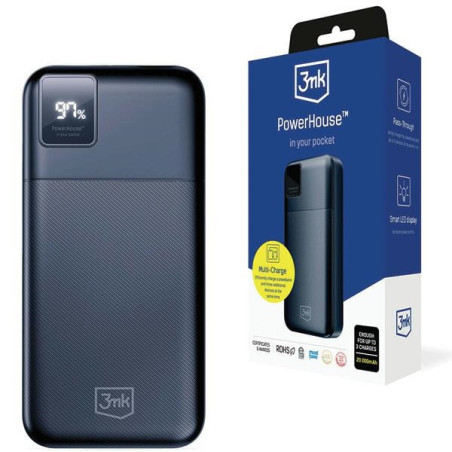 Powerbank, 3mk PowerHouse 20000mAh 22,5W + kabel, czarny