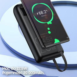 PowerBank AWEI P169K 20000mAh 22.5W wyświetlacz + kable PD/Lightning czarny