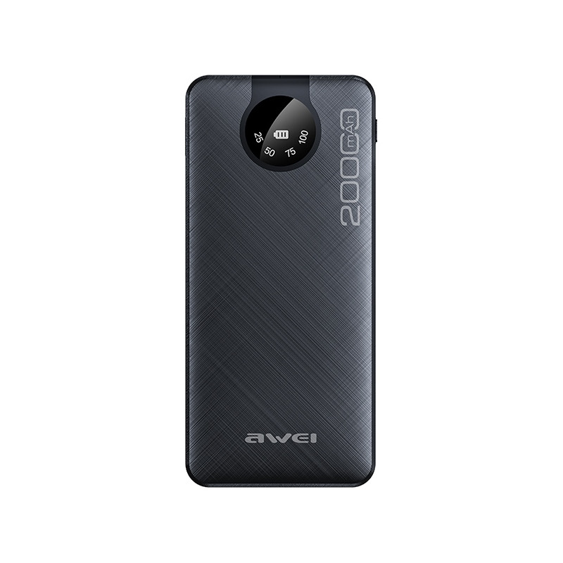 PowerBank AWEI P134K 20000mAh  wyświetlacz + kable USB/PD/Lightning/MicroUSB czarny