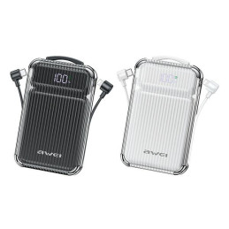 PowerBank AWEI P89K 10000mAh 38,5W  + kable PD/Lightning czarny