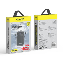 PowerBank AWEI P89K 10000mAh 38,5W  + kable PD/Lightning czarny