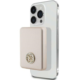 Powerbank z ładowaniem indukcyjnym do telefonu do MagSafe 3000mAh i kablem USB-C, Guess 4G Strassed Metal Logo,  złote