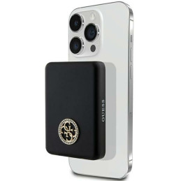 Powerbank z ładowaniem indukcyjnym do telefonu do MagSafe 5000mAh i kablem USB-C, Guess 4G Strassed Metal Logo,  czarne