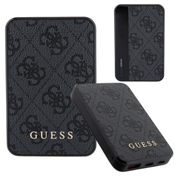 Indukcyjny Powerbank Guess 4G Leather Metal Logo 15W 5000mAh, czarne