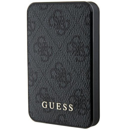 Indukcyjny Powerbank Guess 4G Leather Metal Logo 15W 5000mAh, czarne