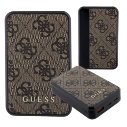 Indukcyjny Powerbank Guess 4G Leather Metal Logo 18W 10000mAh, brązowy/brown